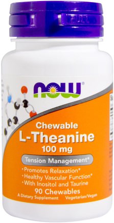 L-Theanine, 100 mg, 90 Chewables by Now Foods-Kosttillskott, L Teanin
