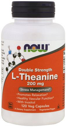 L-Theanine, Double Strength, 200 mg, 120 Veg Capsules by Now Foods-Kosttillskott, Aminosyror, L-Teanin