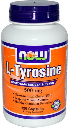 L-Tyrosine, 500 mg, 120 Capsules by Now Foods-Kosttillskott, Aminosyror, L Tyrosin