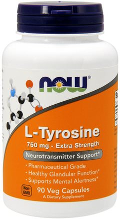 L-Tyrosine, Extra Strength, 750 mg, 90 Veg Capsules by Now Foods-Kosttillskott, Aminosyror, L Tyrosin
