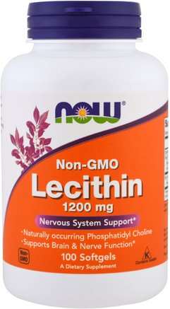 Lecithin, 1200 mg, 100 Softgels by Now Foods-Kosttillskott, Lecitin, Uppmärksamhet Underskott Störning, Lägga Till, Adhd, Hjärna