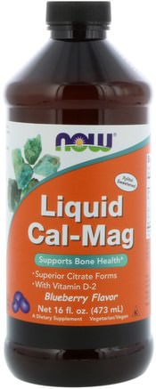 Liquid Cal-Mag, Blueberry Flavor, 16 fl oz (473 ml) by Now Foods-Kosttillskott, Mineraler, Kalcium Och Magnesium, Flytande Kalcium