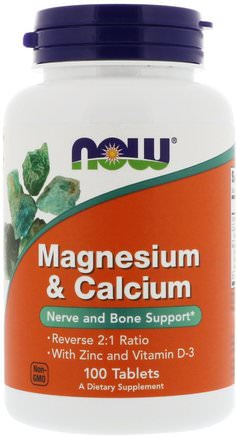 Magnesium & Calcium, Reverse 2:1 Ratio with Zinc and Vitamin D-3, 100 Tablets by Now Foods-Kosttillskott, Mineraler, Kalcium Och Magnesium