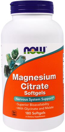 Magnesium Citrate, 180 Softgels by Now Foods-Kosttillskott, Mineraler, Magnesiumcitrat
