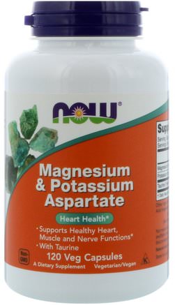 Magnesium & Potassium Aspartate, 120 Capsules by Now Foods-Kosttillskott, Mineraler, Kalcium Och Magnesium Aspartat