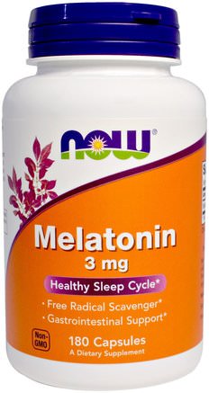 Melatonin, 3 mg, 180 Capsules by Now Foods-Kosttillskott, Sömn, Melatonin