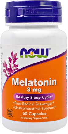 Melatonin, 3 mg, 60 Capsules by Now Foods-Tillskott, Melatonin 3 Mg