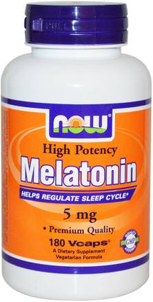 Melatonin, 5 mg, 180 Veg Capsules by Now Foods-Tillskott, Melatonin 5 Mg