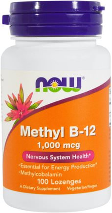 Methyl B-12, 1.000 mcg, 100 Lozenges by Now Foods-Vitaminer, Vitamin B, Vitamin B12, Vitamin B12 - Metylcobalamin