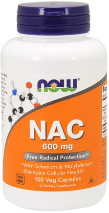NAC, 600 mg, 100 Veg Capsules by Now Foods-Kosttillskott, Antioxidanter, Aminosyror, Nac (N Acetylcystein)