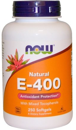 Natural E-400 With Mixed Tocopherols, 250 Softgels by Now Foods-Vitaminer, Vitamin E, 100% Naturligt Vitamin E
