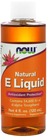 Natural E Liquid, 4 fl oz (120 ml) by Now Foods-Vitaminer Vätska, Vitamin E, 100% Naturligt Vitamin E