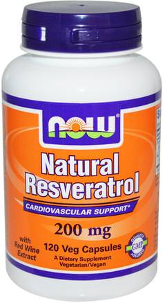 Natural Resveratrol, 200 mg, 120 Veg Capsules by Now Foods-Kosttillskott, Resveratrol