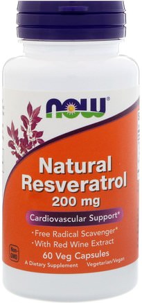 Natural Resveratrol, 200 mg, 60 Veg Capsules by Now Foods-Kosttillskott, Antioxidanter, Resveratrol