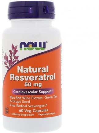 Natural Resveratrol, 50 mg, 60 Veg Capsules by Now Foods-Kosttillskott, Antioxidanter, Resveratrol