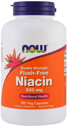 Flush-Free Niacin, Double Strength, 500 mg, 180 Veg Capsules by Now Foods-Vitaminer, Vitamin B, Vitamin B3, Vitamin B3 - Niacin Spolfri