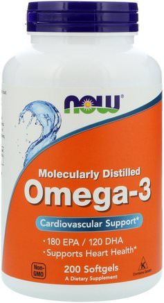 Omega-3, 180 EPA/120 DHA, 200 Softgels by Now Foods-Kosttillskott, Efa Omega 3 6 9 (Epa Dha), Fiskolja, Mjölkgjorda Fiskoljor