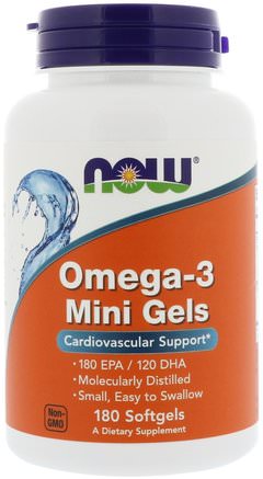 Omega-3 Mini Gels, 180 Softgels by Now Foods-Kosttillskott, Efa Omega 3 6 9 (Epa Dha), Dha, Epa