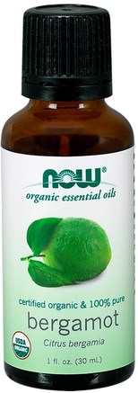 Organic Essential Oils, Bergamot, 1 fl oz (30 ml) by Now Foods-Bad, Skönhet, Aromterapi Eteriska Oljor, Bergamotolja