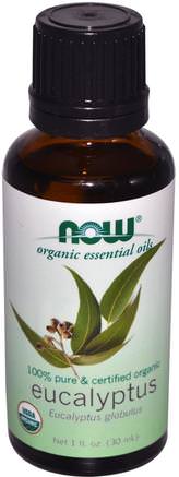 Organic Essential Oils, Eucalyptus, 1 fl oz (30 ml) by Now Foods-Bad, Skönhet, Aromaterapi Eteriska Oljor, Eukalyptusolja
