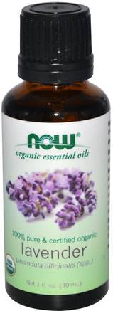 Organic Essential Oils, Lavender, 1 fl oz (30 ml) by Now Foods-Bad, Skönhet, Aromterapi Eteriska Oljor, Lavendel Olja