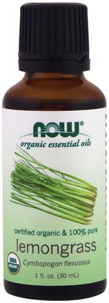 Organic Essential Oils, Lemongrass, 1 fl oz (30 ml) by Now Foods-Bad, Skönhet, Aromaterapi Eteriska Oljor