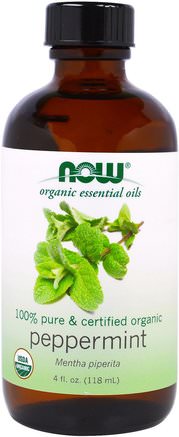 Organic Essential Oils, Peppermint, 4 fl oz (118 ml) by Now Foods-Bad, Skönhet, Aromterapi Eteriska Oljor, Pepparmynta Olja, Nu Livsmedel Organiska Eteriska Oljor