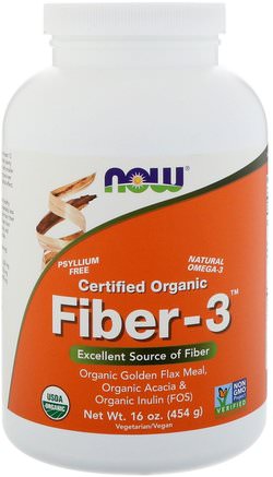 Organic Fiber-3, Powder, 16 oz (454 g) by Now Foods-Kosttillskott, Fiber, Akaciefiber