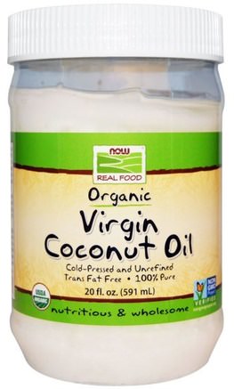 Real Food, Organic Virgin Coconut Oil, 20 fl oz (591 ml) by Now Foods-Mat, Kokosolja, Matoljor Vin Och Ättika