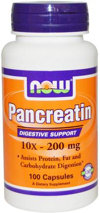 Pancreatin, 10X - 200 mg, 100 Capsules by Now Foods-Kosttillskott, Enzymer, Pankreatin