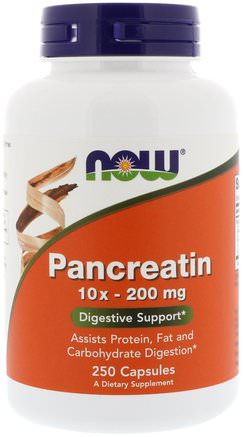 Pancreatin, 10X - 200 mg, 250 Capsules by Now Foods-Kosttillskott, Enzymer, Pankreatin
