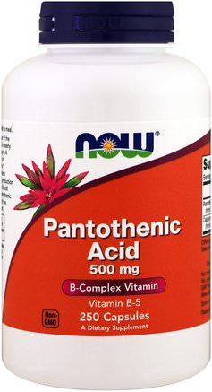 Pantothenic Acid, 500 mg, 250 Capsules by Now Foods-Vitaminer, Vitamin B, Vitamin B5 - Pantotensyra