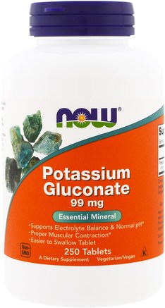 Potassium Gluconate, 99 mg, 250 Tablets by Now Foods-Kosttillskott, Mineraler, Kaliumglukonat