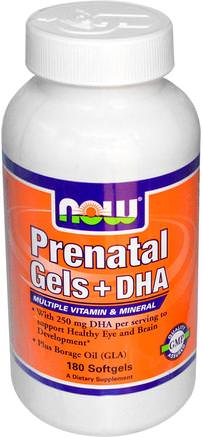Prenatal Gels + DHA, 180 Softgels by Now Foods-Kosttillskott, Efa Omega 3 6 9 (Epa Dha), Dha, Epa, Vitaminer, Prenatala Multivitaminer