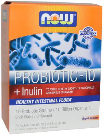 Probiotic-10, Unflavored, 24 Packets, 2.54 oz (72 g) by Now Foods-Kosttillskott, Probiotika, Stabiliserade Probiotika