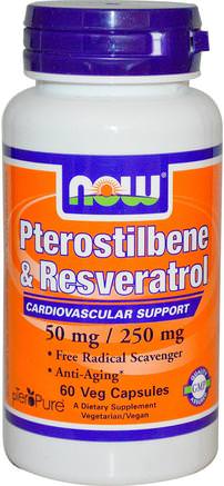 Pterostilbene & Resveratrol, 50 mg / 250 mg, 60 Veg Capsules by Now Foods-Kosttillskott, Antioxidanter, Resveratrol