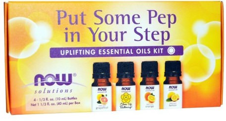 Essential Oils Kit, Put Some Pep in Your Step, Uplifting, 4 Bottles, 1/3 fl oz (10 ml) by Now Foods-Bad, Skönhet, Aromaterapi Eteriska Oljor, Presentuppsättningar
