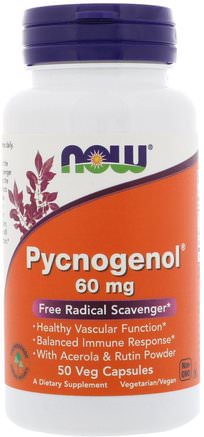 Pycnogenol, 60 mg, 50 Veg Capsules by Now Foods-Kosttillskott, Pyknogenol, Antioxidanter, Rutin