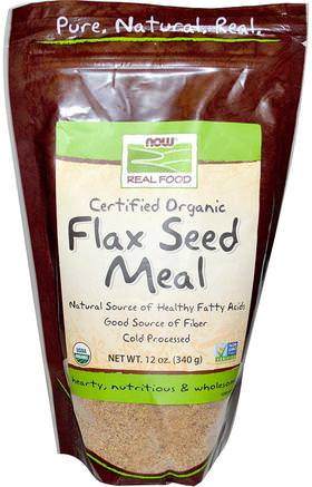 Real Food, Certified Organic Flax Seed Meal, 12 oz (340 g) by Now Foods-Kosttillskott, Linfrö, Linfibrer