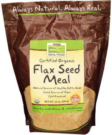 Real Food, Certified Organic Flax Seed Meal, 22 oz (624 g) by Now Foods-Kosttillskott, Linfrö, Linfibrer, Linpulver