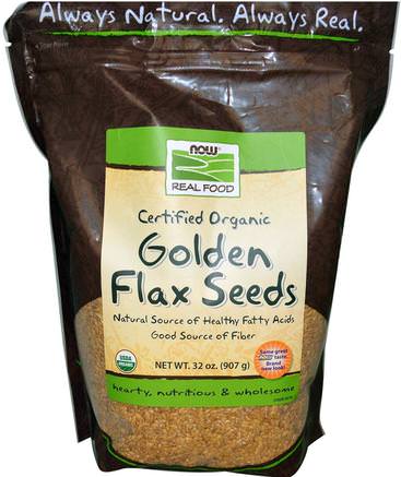 Real Food, Certified Organic Golden Flax Seeds, 32 oz (907 g) by Now Foods-Kosttillskott, Linfrö
