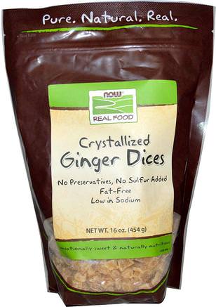 Real Food, Crystallized Ginger Dices, 16 oz (454 g) by Now Foods-Mat, Mellanmål, Ingefära Rot, Ingefära Krydda