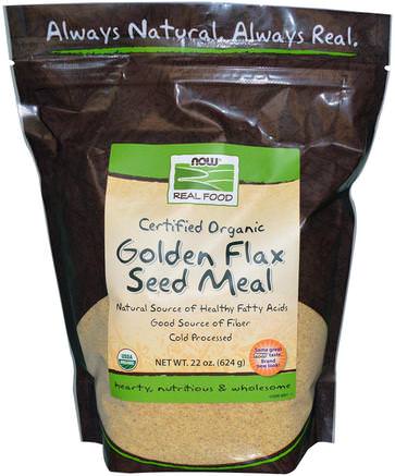 Real Food, Certified Organic Golden Flax Seed Meal, 22 oz (624 g) by Now Foods-Kosttillskott, Linfrö, Linfibrer, Linpulver