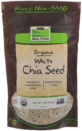Real Food, Organic White Chia Seed, 1 lb (454 g) by Now Foods-Kosttillskott, Efa Omega 3 6 9 (Epa Dha), Chia Frön