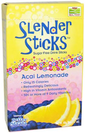 Real Food, Slender Sticks, Acai Lemonade, 12 Sticks, (4 g) Each by Now Foods-Kosttillskott, Fiber, Flytande Multivitaminer