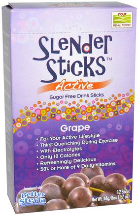 Real Food, Slender Sticks, Active, Grape, 12 Sticks, (4 g) Each by Now Foods-Sport, Fyllning Av Elektrolytdryck