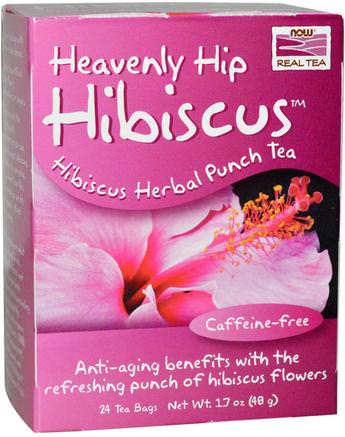 Real Tea, Heavenly Hip Hibiscus, Caffeine Free, 24 Tea Bags, 1.7 oz (48 g) by Now Foods-Mat, Örtte, Hibiskus