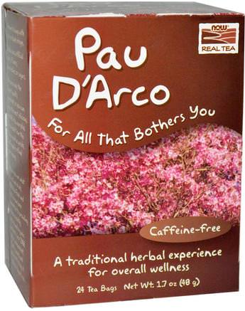 Real Tea, Pau DArco, Caffeine-Free, 24 Tea Bags, 1.7 oz (48 g) by Now Foods-Mat, Örtte, Pau Darco