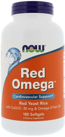 Red Omega, Red Yeast Rice with CoQ10, 30 mg, 180 Softgels by Now Foods-Kosttillskott, Koenzym Q10, Coq10 + Fiskolja, Hälsa, Kolesterolstöd, Rött Jästris + Koenzym Q10