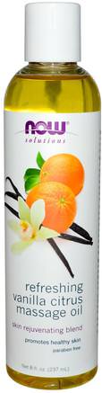 Solutions, Refreshing Vanilla Citrus Massage Oil, 8 fl oz (237 ml) by Now Foods-Hälsa, Hud, Massageolja